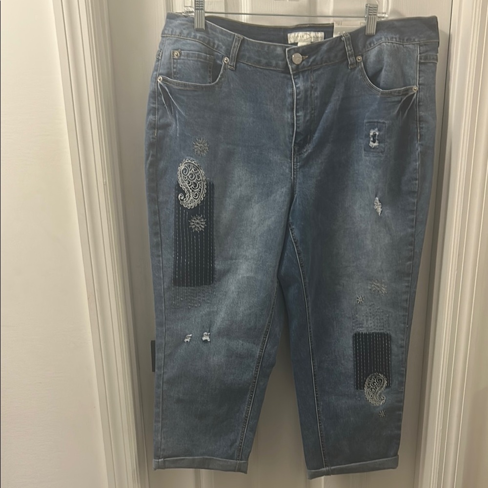 Embroidered Patchwork Denim Jeans